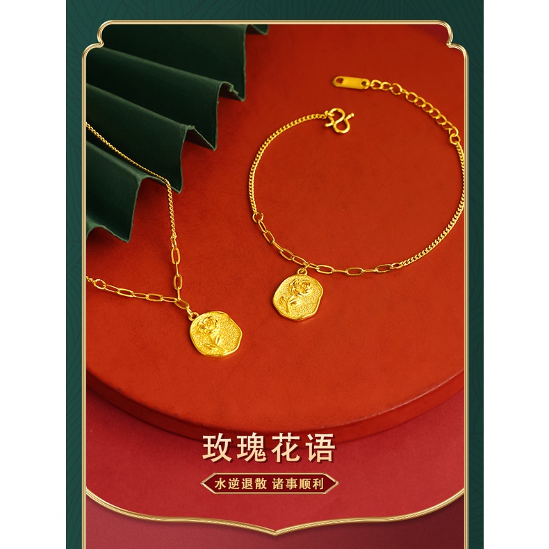 Goldkingdom Fashion Perhiasan 24 K Bangkok Aksesoris Ready Stock Mawar Bicara Gelang Halus Adjustable Dipanjangkan Rantai Kalung Untuk Wanita