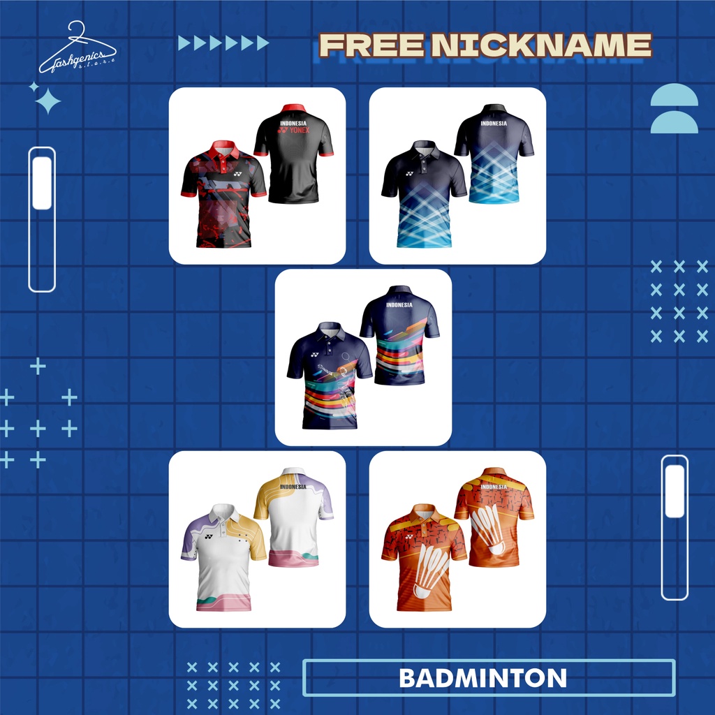 Baju Kaos Polo Wangki Jersey Bulutangkis Olahraga Badminton 06-10 Full Printing Custom