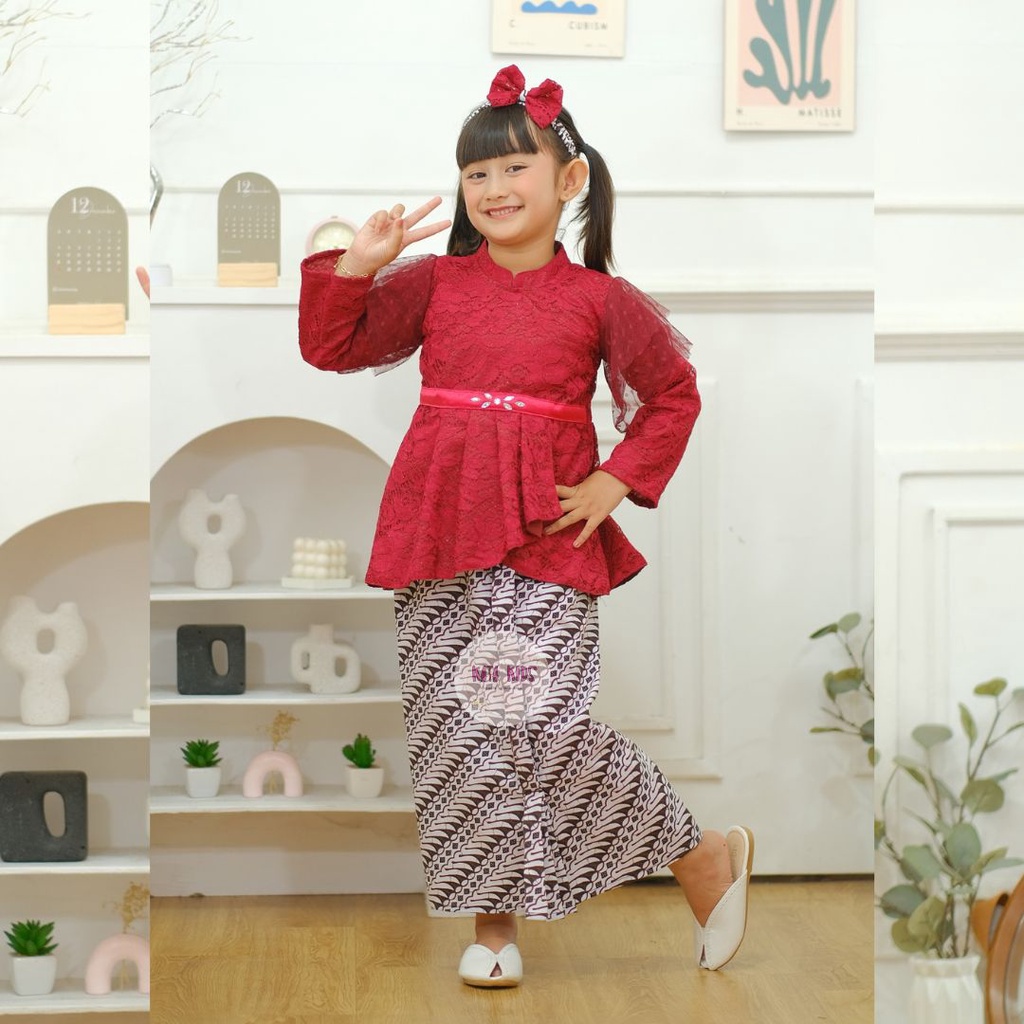 Kebaya Anak/ Setelan Kebaya/ Kebaya Modern Anak Kanita  Panjang Rok Putih by Kata Kids