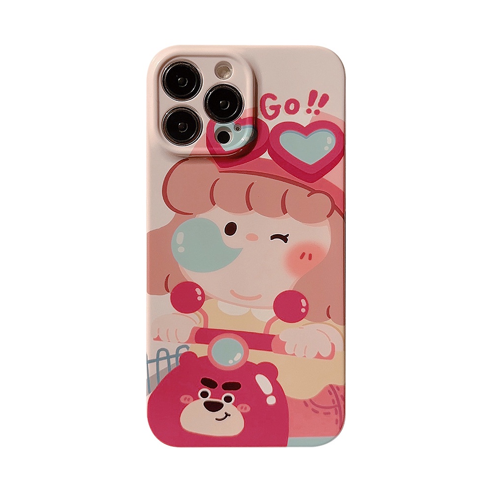 Ins Cute Biker Girl Carton Hard Shell Case Untuk Iphone SE 2020 7 /8 Plus 14x XR XM 11 12 13 PRO MAX Casing Cover Pelindung AT0048