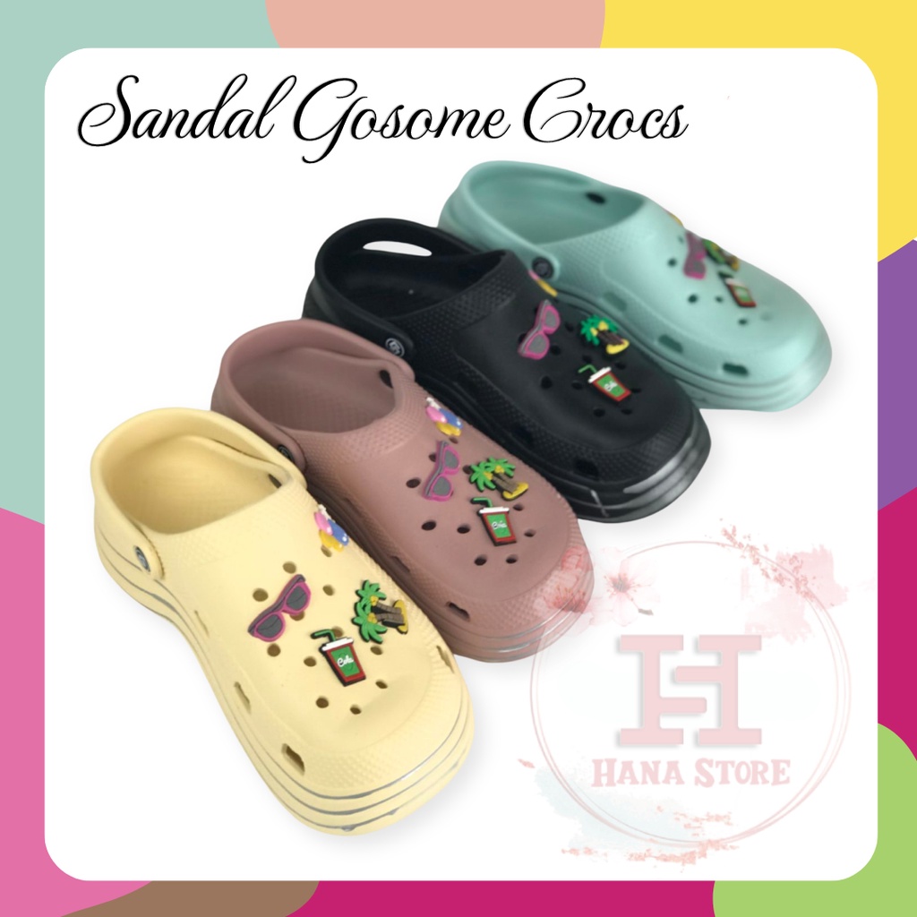 Sandal Crocs Gosome 637-M Slop Jibbitz Import Sendal Selop Karet Wanita Korea Style