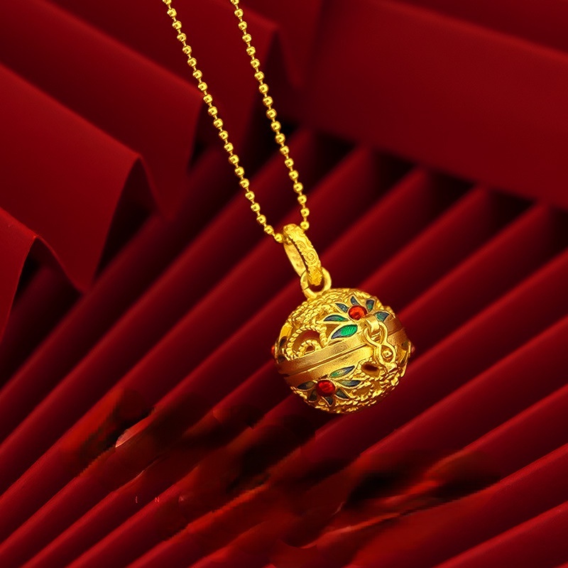 Goldkingdom Perhiasan Fashion Emas Asli Kadar 375Bangkok Aksesoris Ready Stock Gaya Kuno Membakar Sachet Biru Berlapis Emas Liontin Perempuan Gaya Nasional Melubangi Pembakar Dupa