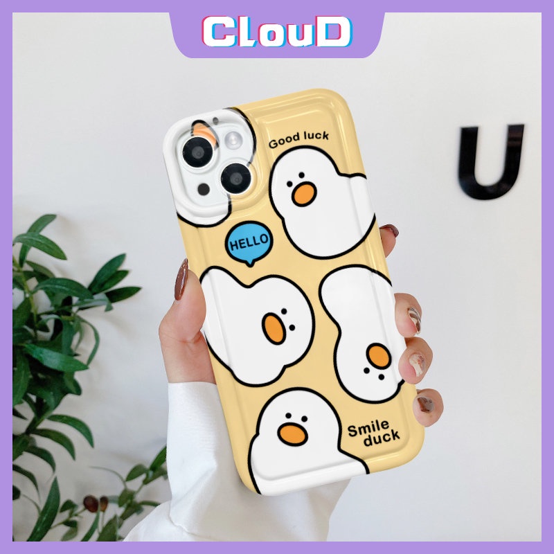 Casing Ponsel Bebek Kartun Lucu Kompatibel Untuk iPhone 7plus XR 11 14 12 13 Pro MAX X XS MAX 6 7 8 6S Plus SE 2020 Lembut TPU Shockproof Airbag Kamera Perlindungan Penutup Belakang