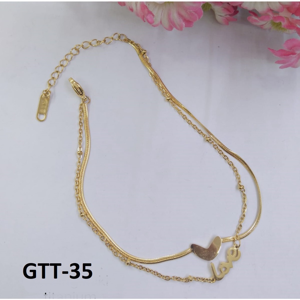 GELANG TANGAN KAKI TITANIUM RANTAI EMAS GOLD HATI LOVE TERMURAH/ DUNIA GELANG TERBARU