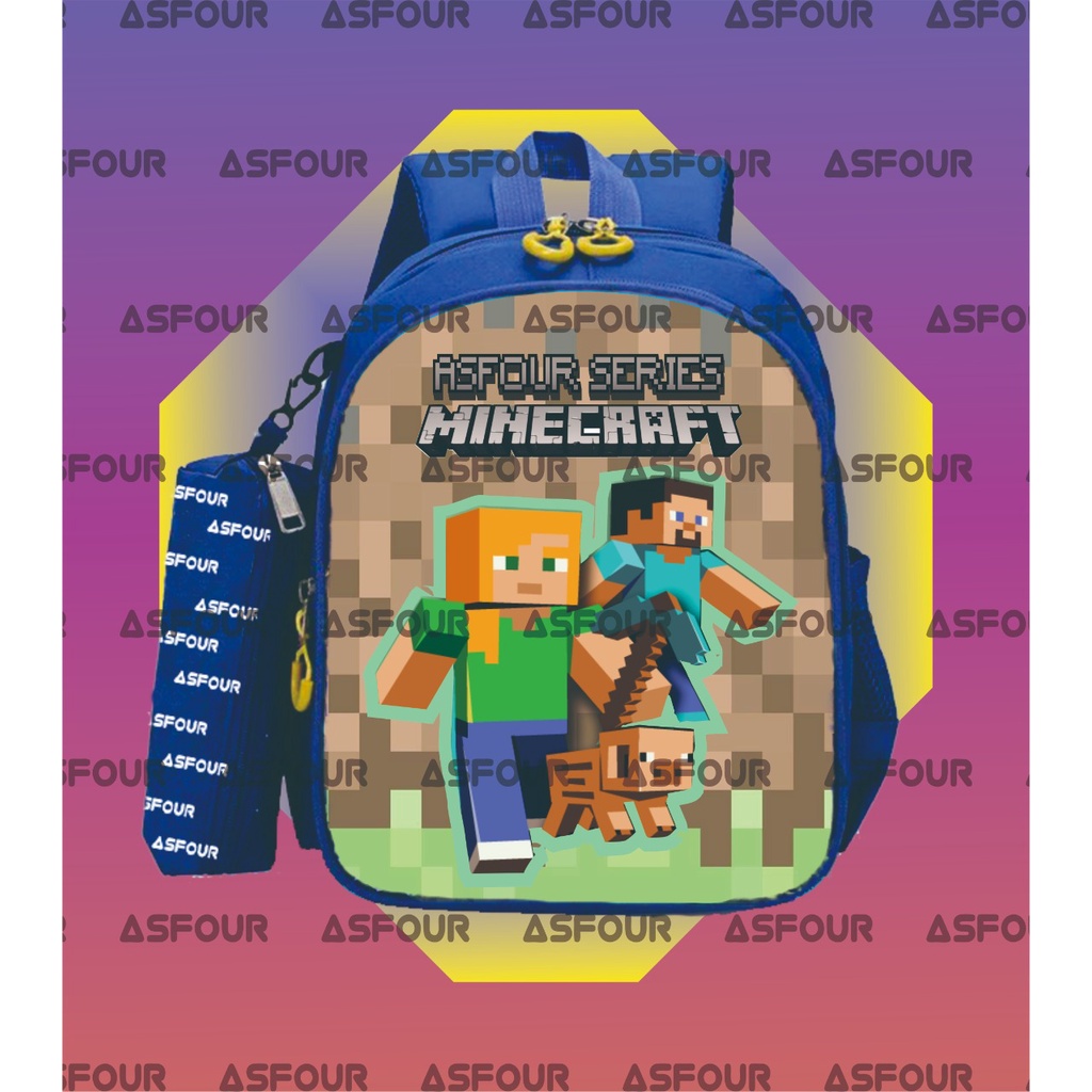 Asfour - Minecraft Tas Sekolah Anak Gambar Minecraft Roblox Tas Anak Sekolah Anak Laki Laki Perempuan TK PAUD SD  1 2 4 3