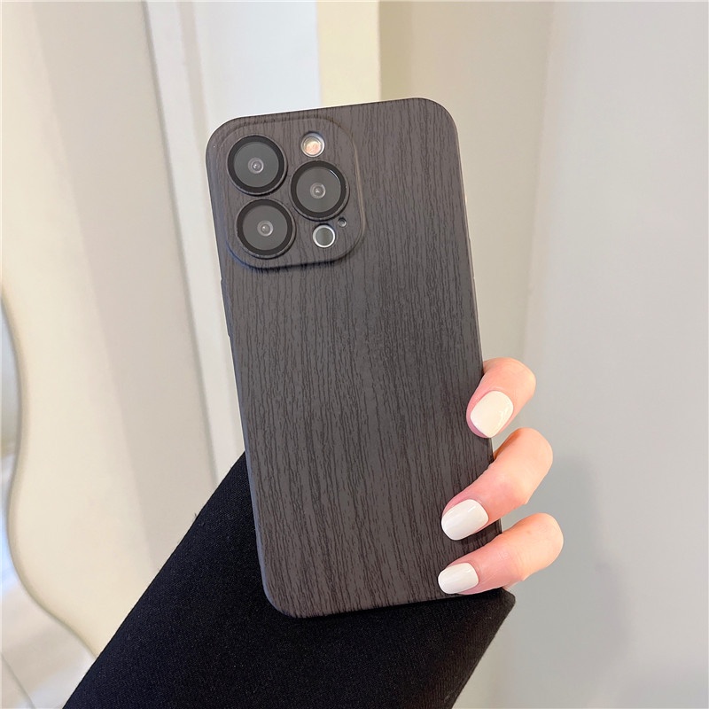 IPHONE Casing Ponsel Serat Kayu Walnut PC Ultra-Tipis Untuk Iphone11 12 13 14 Pro Max Anti Jatuh