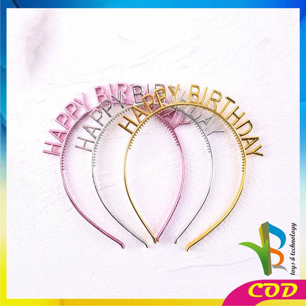 RB-C787 Bando Happy Birthday Silver Anak Bahan Plastik Pesta Ulang Tahun Korean Style / Bendo Wanita Birthday Party Gold Heandband HBD Import