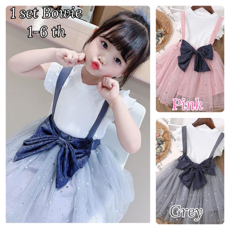 [1-6T] SETELAN BAJU ROK TUTU OVERALL DRESS ANAK BOWIE / SETELAN ROK TUTU IMPORT 1-6 TAHUN BOWIE / SETELAN ROK TUTU ANAK BOWIE