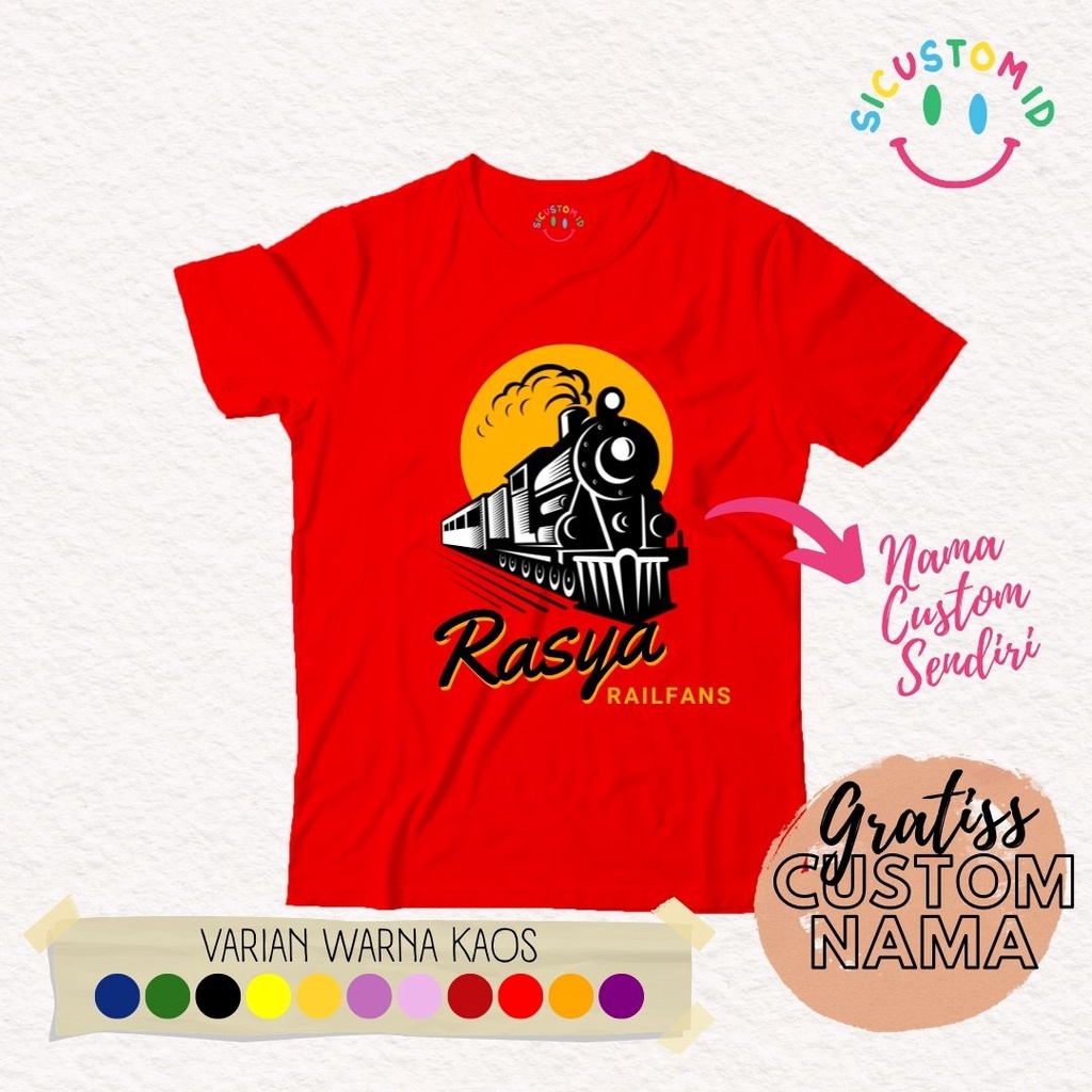 TERLARIS BAJU KAOS ANAK TANGAN PENDEK CUSTOM GRATIS NAMA KARTUN KERETA API/RAILFANS/TRAIN FREE NAMA