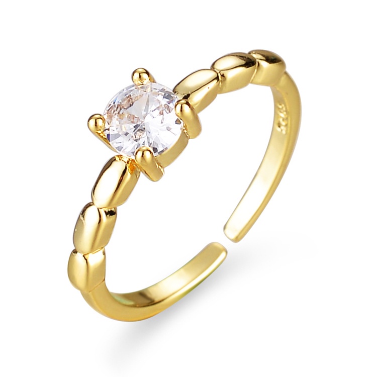 Goldkingdom Aksesoris Perhiasan Fashion Ready Stock Niche Desainer Mikro-Hias Empat Cakar Cincin Berlian Tunggal Perempuan Lamaran Engagement Ring Aksesoris Tangan Sederhana