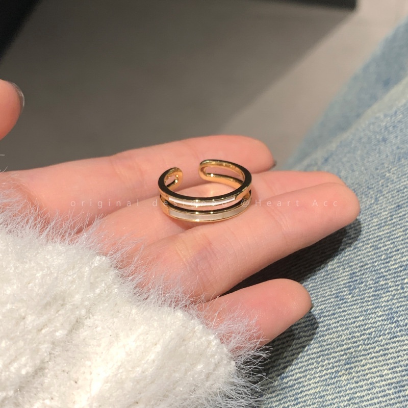 Cincin Emas Simple Double-layer Opening Adjustable Fritillary Rings Untuk Perhiasan Aksesori Wanita