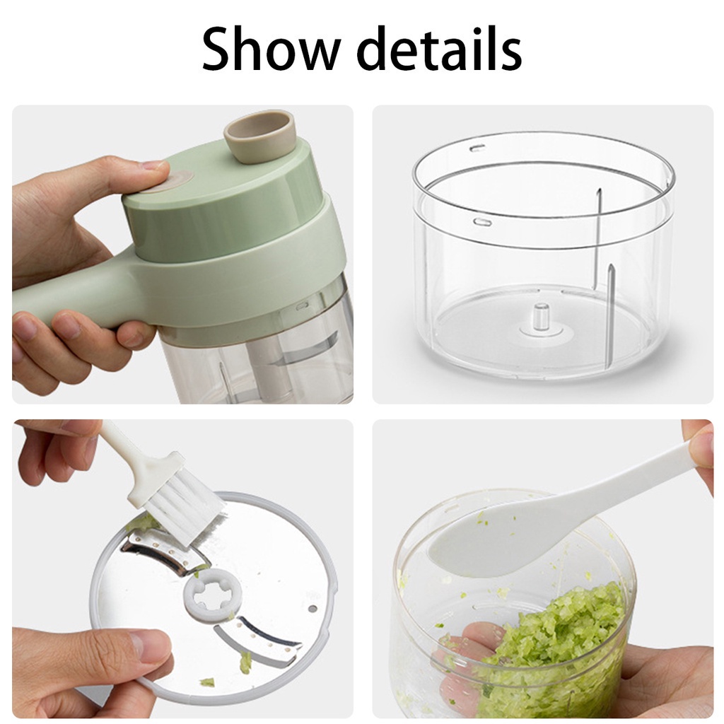 【COD】4In1 Multifunctional Electric Vegetable Cutter Slicer Garlic Mud Masher Garlic Chopper Cutting Pressing Mixer Food Slice