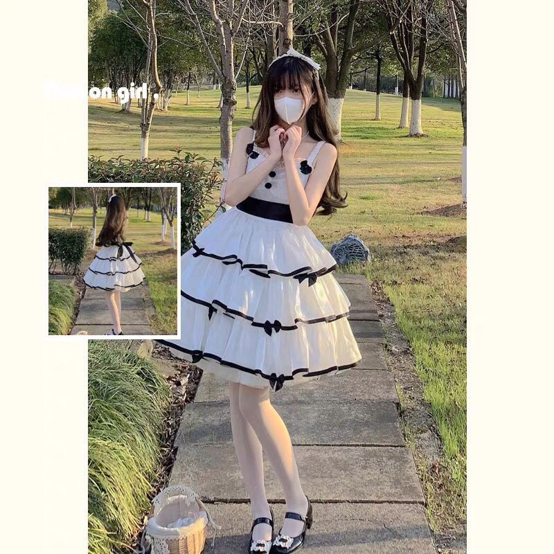 [MikanHiro Store] Lolita large size summer style white sweet and spicy loose suspender dress with high-quality milk and sweet princess dress
