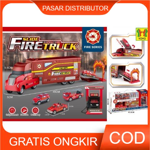 Mainan Anak SLIDE FIRE TRUCK GAS STASION Track Set Track Diecast Anak