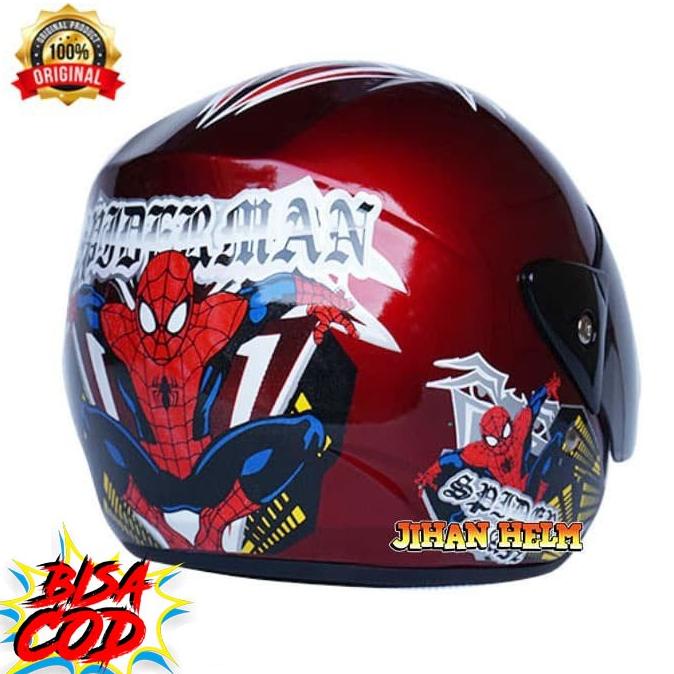 helm / helm anak / helm anak spiderman red maroon terlaris
