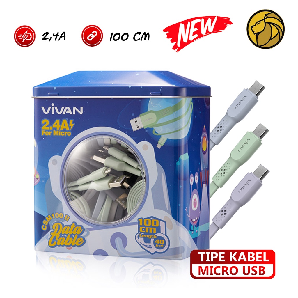 New Kabel Data Vivan CSM100 II Android Micro USB 1M 2,4A