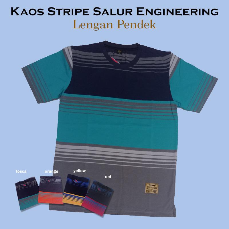 Kaospolos - Kaos stripe salur engineering | kaos belang garis garis lengan pendek 7884