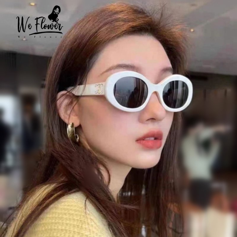 We Flower Ins Trendy Oval Frame Kacamata Hitam Untuk Wanita Perempuan Selebriti Cyber Nuansa Estetik Keren Fashion Sunnies Kacamata Outdoor OOTD Eyewear Ornaments