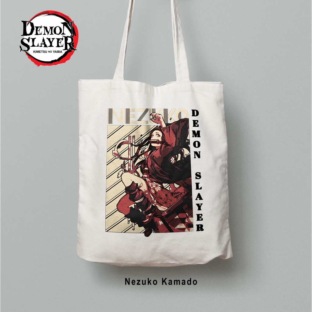 Totebag Anime Demon slayer Kimetsu no yaiba Tanjiro Zenitsu Inosuke Tote bag premium Totebag zipper totebag velcro