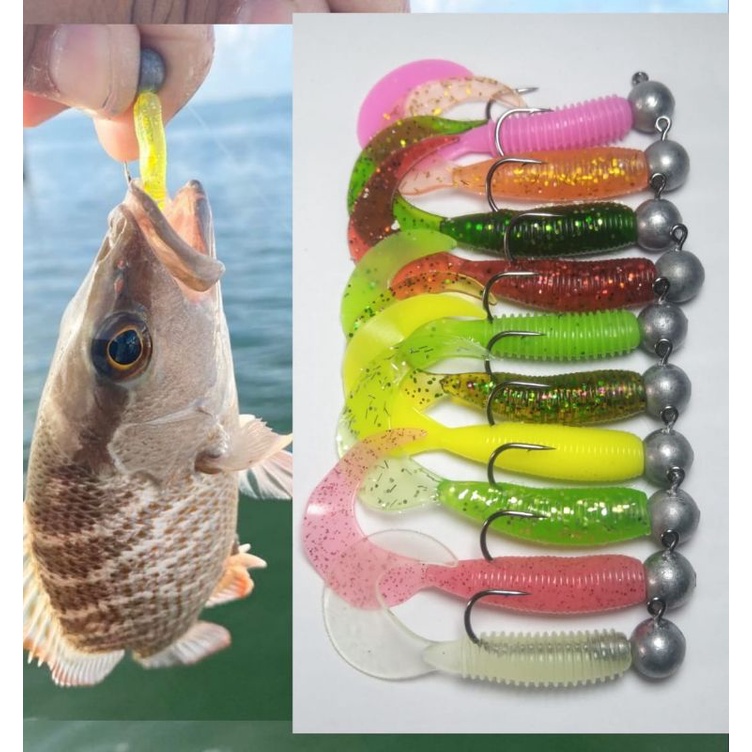 Soft Lure Worm Tail 5cm Umpan Casting Gabus Kakap Kerapu
