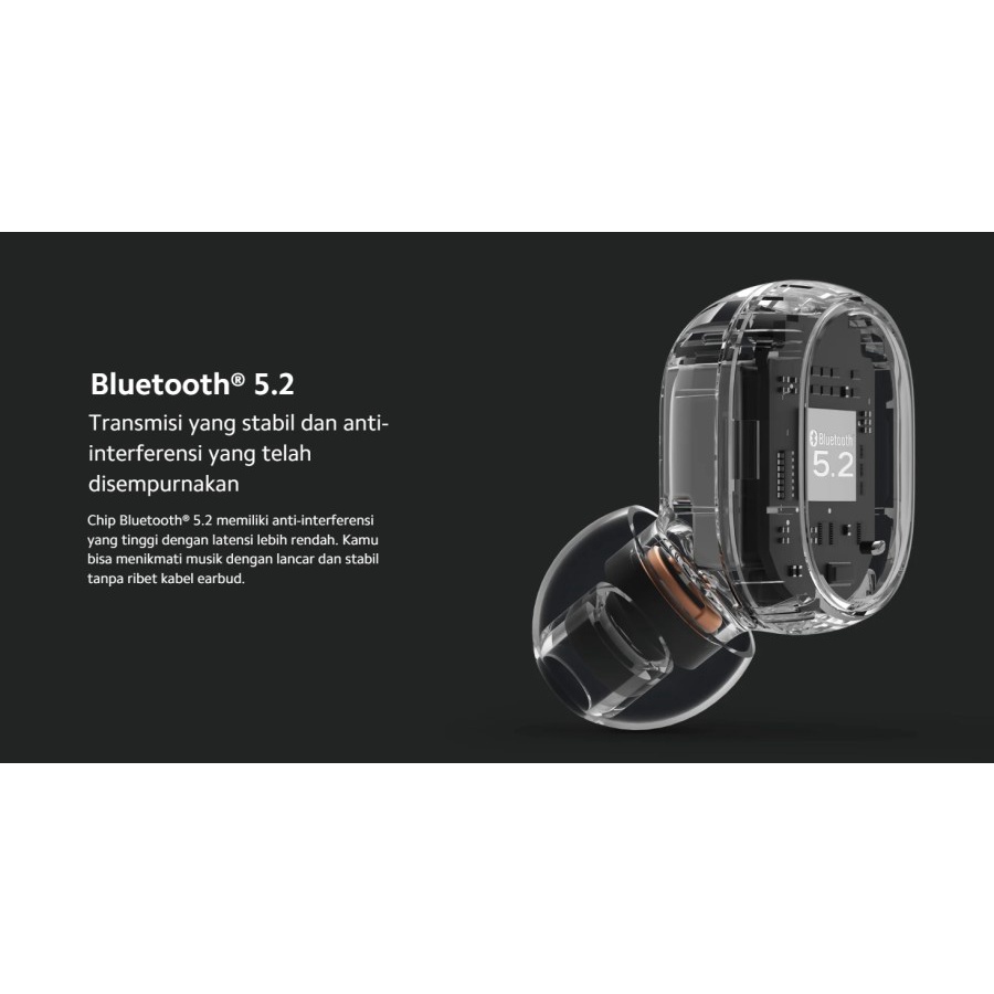 Xiaomi Redmi Buds Essential TWS BLACK Earphone Bluetooth 5.2 IPX4 - GARANSI RESMI ORIGINAL 100%