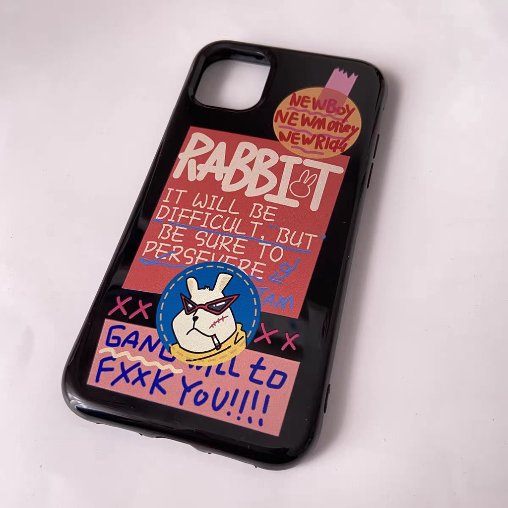 IPHONE Ins Kacamata Hitam Kelinci Cocok Untuk Iphone14 14pro 14plus 13 13mini 13pro 13prm iPhone12 7Plus 8Plus Xr XS 13 12mini Pro Max Empat Sudut Casing Ponsel Tahan Guncangan