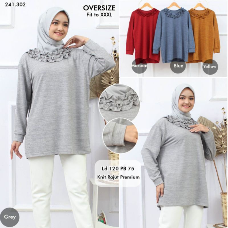 Atasan Kaos Knit Rajut Jumbo Wanita / Blouse Knit Jumbo Big Size
