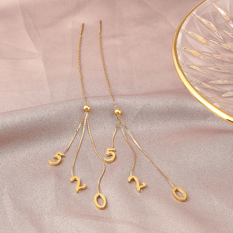 Anting Rumbai Digital 520 | Anting Bahan Titanium Steel Warna Rose Gold 18k | Perhiasan Bahan Stainless Steel