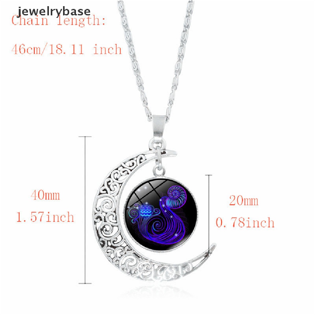 [jewelrybase] Bercahaya12 Rasi Bintang Kalung Tanda Zodiak Perhiasan Bulan Sabit Liontin Glow In The Dark Necklace Boutique