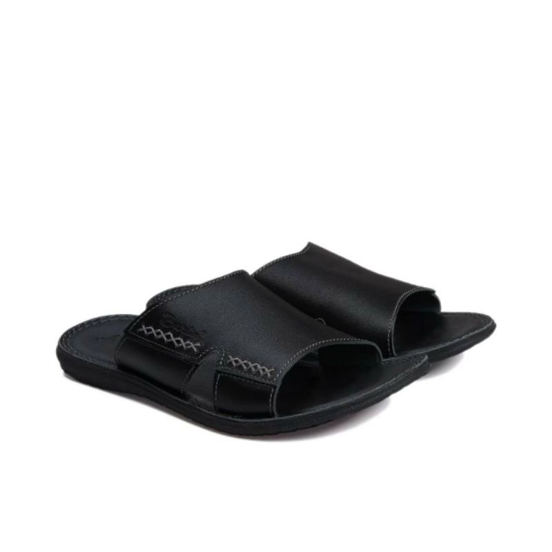 BRLNS1 BLACK (KULIT ASLI) Sandal Pria Dewasa Full Kulit Asli Tebal Sendal Slide Selop Casual Santai