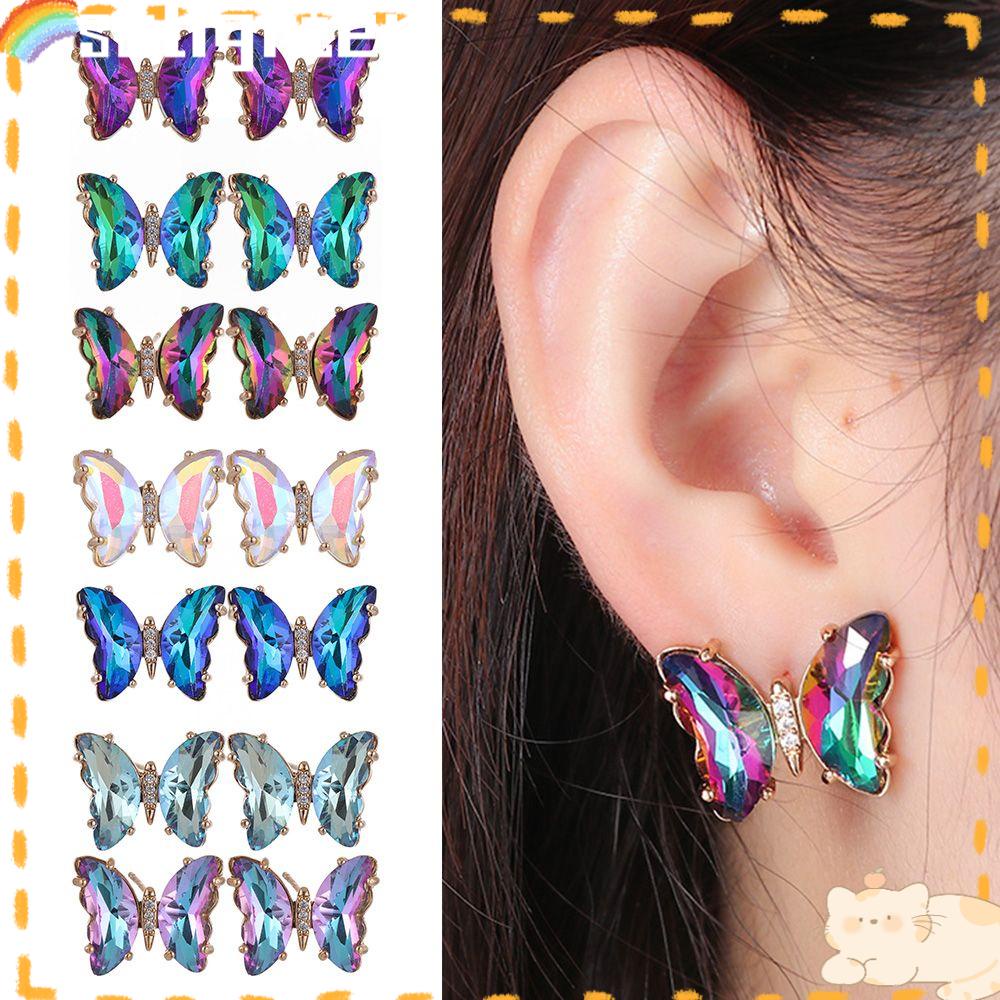 Solighter 1pasang Anting Stud Bahan Tembaga Warna Gradasi Perhiasan Tindik Retro