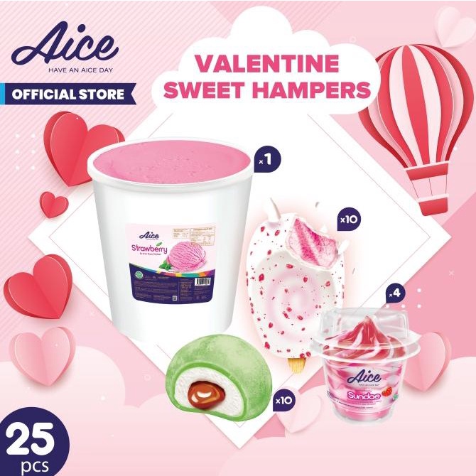 

Spesial Valentine Day Paket Aice Ice Cream Hampers Special Valentine Sweet Es Krim Isi 25Pcs