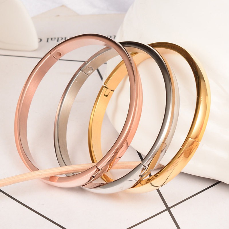 Gelang Pasangan | Gelang Bangle Bahan Titanium Steel | Gelang Bentuk Bulat Gaya Minimalis Untuk Wanita  | Rose Gold 18k | Kotak Hadiah Untuk Hadiah