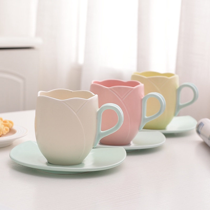 Coffee Cup Bunga Tulip Retro Tulip Gelas Cup Flower Mug Afternoon Tea Ceramic Cup and Saucer Set