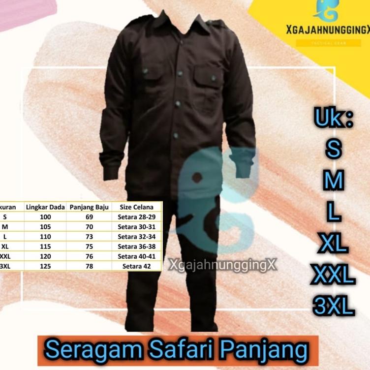 [ART. 990097] COKLAT TUA TERBARU Seragam Setelan Safari Lengan Panjang Security Satpam Berkualitas M