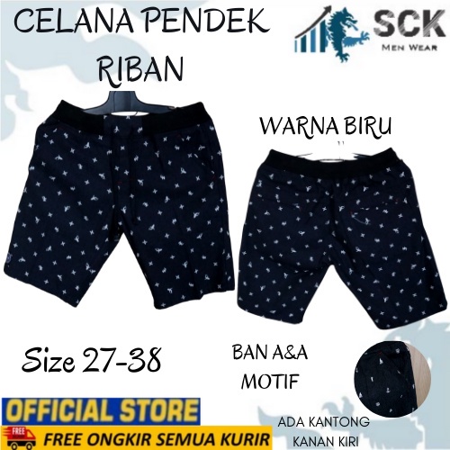 Celana Pendek Pria A&amp;A MOTIF Pinggang Karet Rip Pinggang Karet size 27-32 33-38 - sckmenwear GROSIR