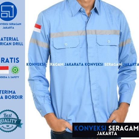 Readystock Baju Kemeja Safety K3 Lengan Panjang   Kerja Atasan Wearpack Werpack Werpak Proyek Tambang Warna Biru Telur Asin Muda Langit  Pria Wanita  Konveksi  Jakarta l Terbaru Diskon.