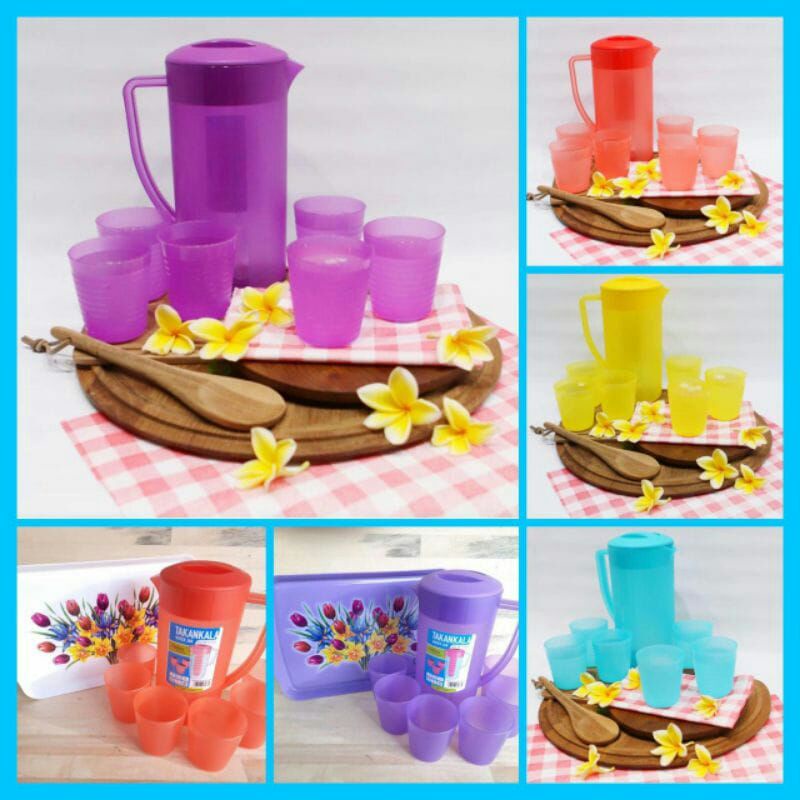 teko esnam set 1nampan 1teko dan 6 gelas/ceret plastik bpa free/ceret set air putih/sirup