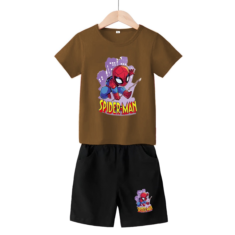 Baju Stelan 3/4 Anak Spiderman Cowok Cewek  Usia 1 - 4 Tahun Celana Pendek Harian