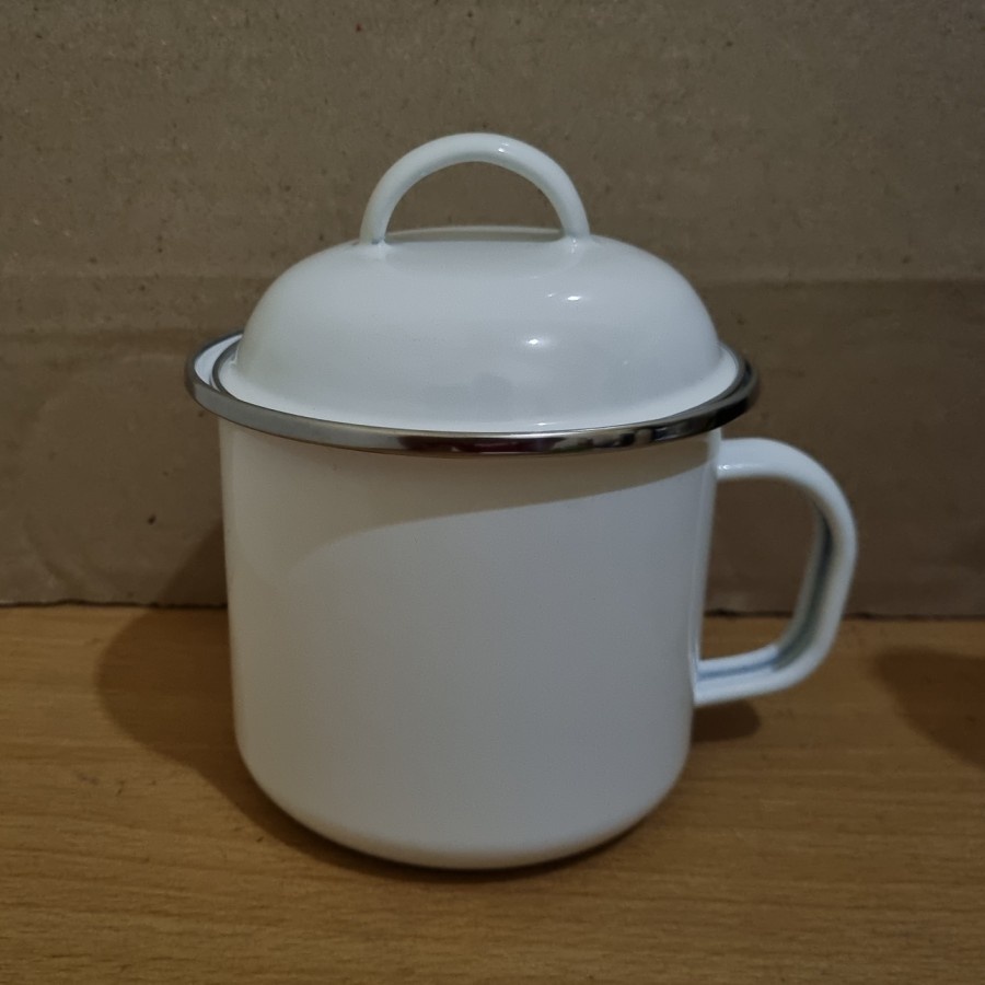 Cangkir Mug Gelas Enamel 12cm Putih Polos