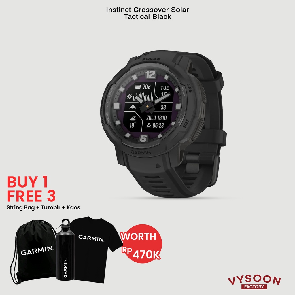 Garmin Instinct Crossover Solar Tactical Black - Garansi Resmi TAM