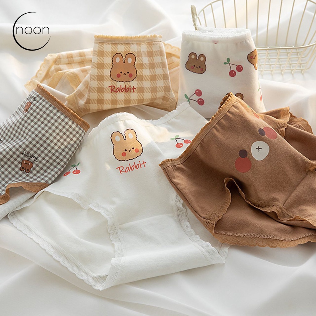 NOON (gluten) Celana Dalam CD Wanita Korea Motif Lucu Imut Katun Undies Import Impor Renda Lace Sorella Sorex Grosir Lusinan Murmer Sempak Cewek Remaja Young Hearts