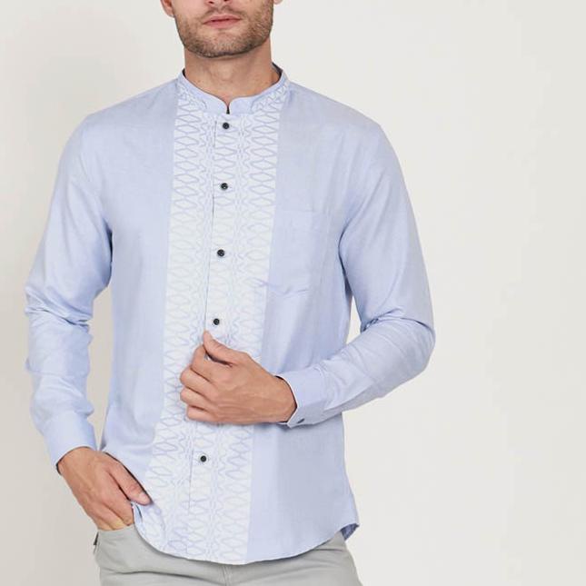 ➬ KOKO HAZIQ BLUE Kemeja Casual Formal Pria Lengan Panjang LS - Baju Atasan Top Man Muslim Shirt Edw