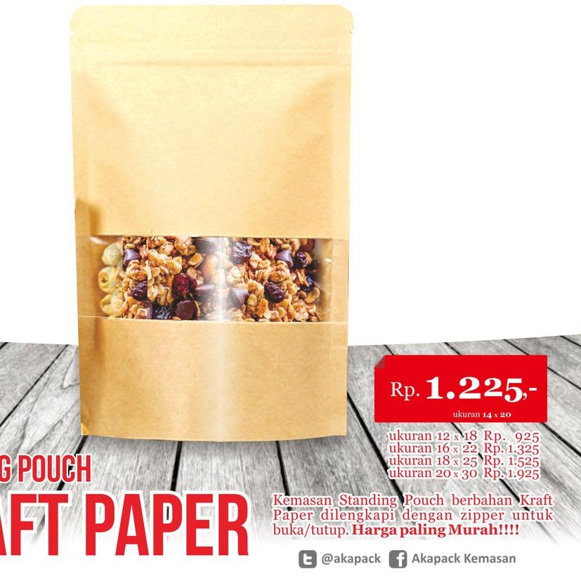 

➪ Spkw 14x20 Kemasan Standing Pouch Kraft Paper isi 100pcs ☚
