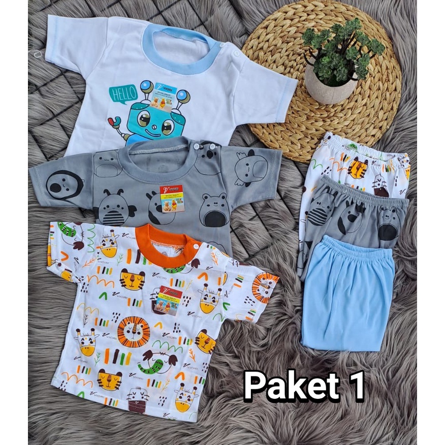 PAKETAN HEMAT (6) stelan baju bayi laki laki perempuan lucu murah 3-18 bulan (3 PCS)