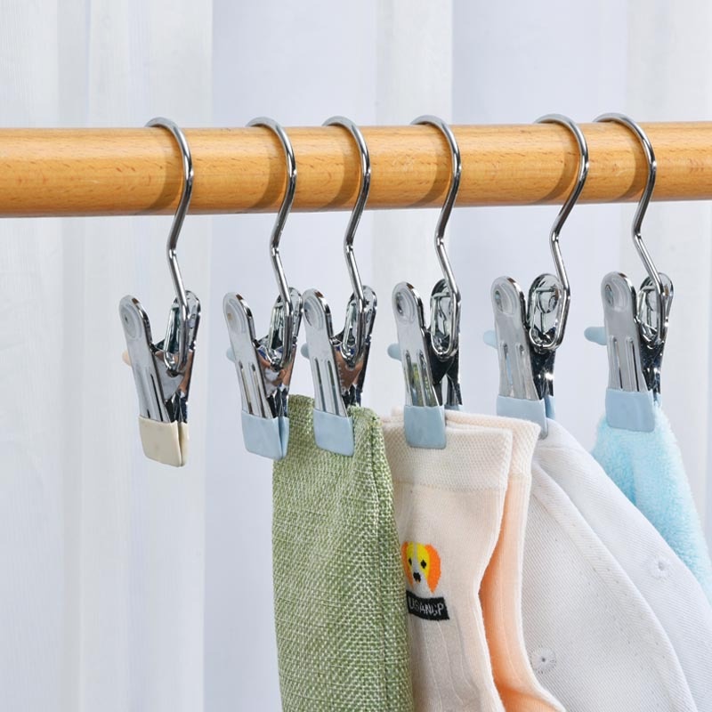 [Harga Grosir] Klip Tahan Angin Stainless Steel Multifungsi Dengan Kait Travel Portable Pakaian Kaos Kaki Handuk Gantungan Non-Slip Laundry Pakaian Pengeringan Gantungan Organizer Aksesoris