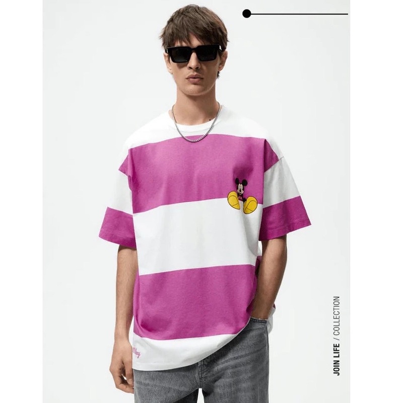 KAOS TSHIRT PRIA DAN WANITA ZARA STRIPED MICKEY MOUSE DISNEY TEE