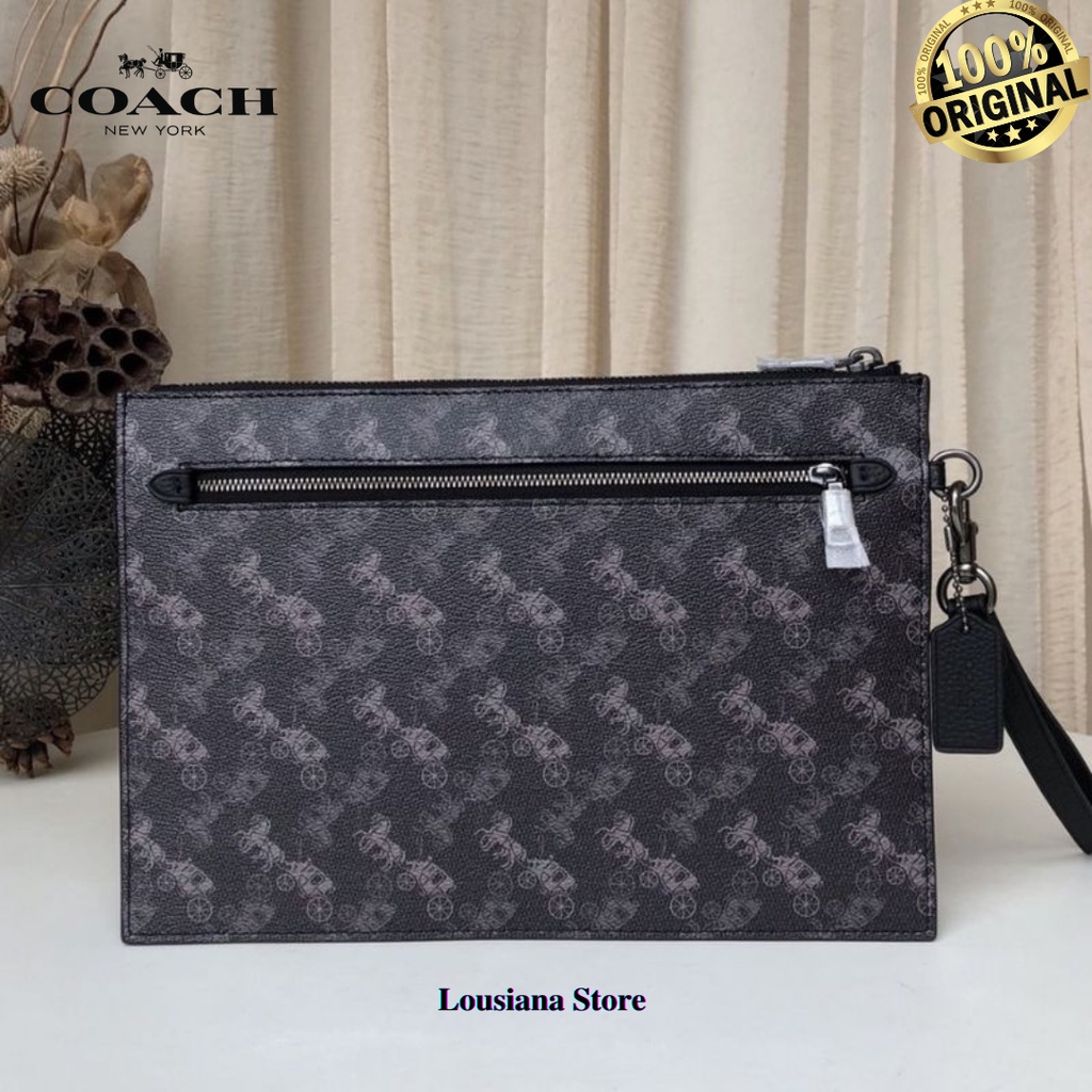 COACH STRUCTURED POUCH WITH HORSE AND CARRIAGE PRINT BLUE