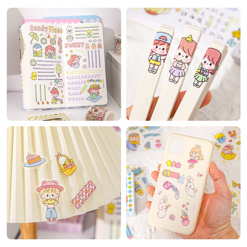 100lembar Kotak Kartun Gadis Seri Bahan Stiker Student Diary Deco DIY Stickers