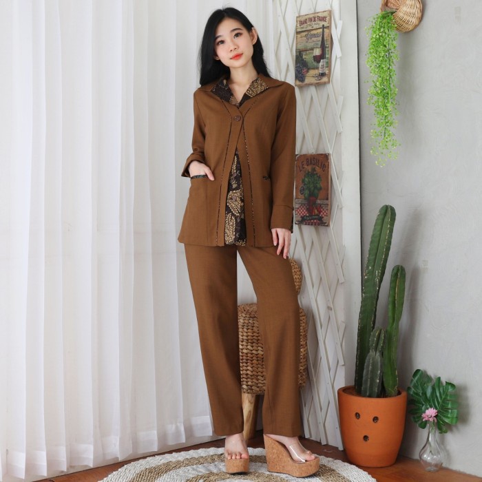 Seragam Blazer Batik Pns Wanita Model 6602 Warna Pemda Aceh Set Celana